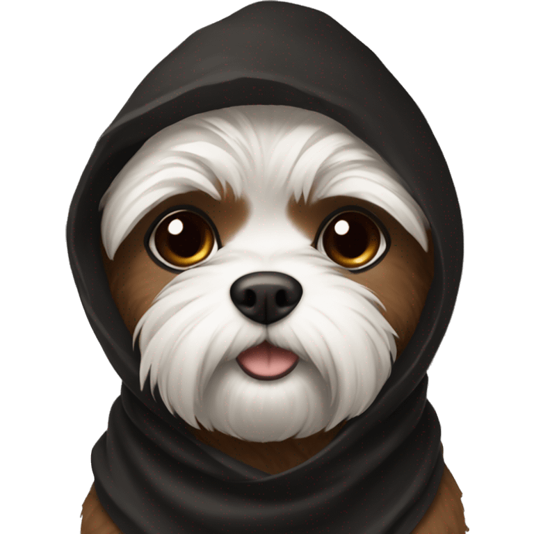 Shitzu wearing black and brown cowl emoji