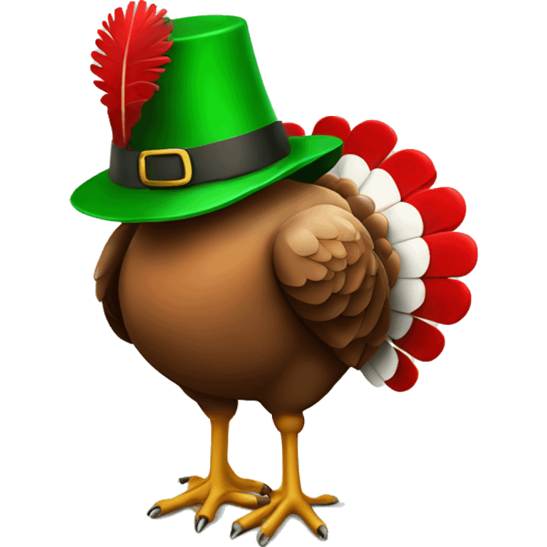 Turkey wearing red and white sweater with green top hat emoji