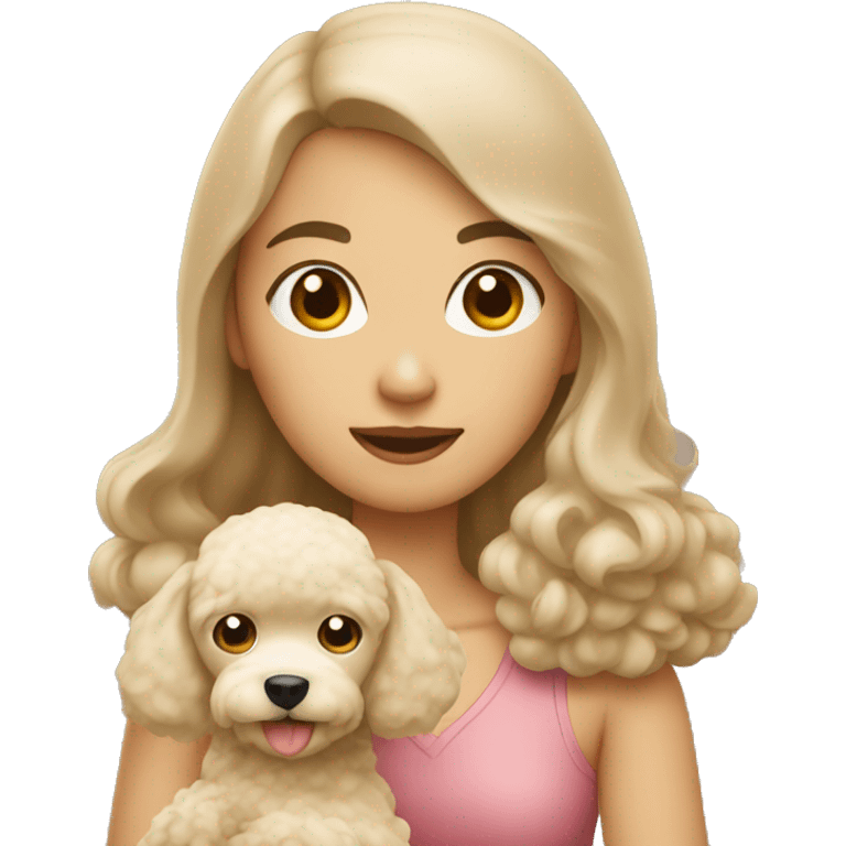 Asian girl holding beige poodle emoji