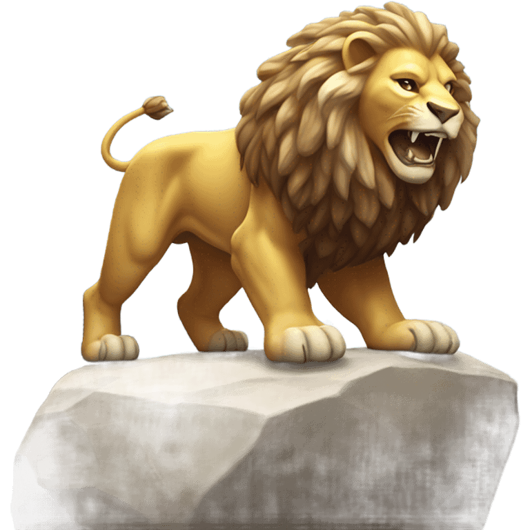 Shiny lion pulls huge stone to mountain emoji