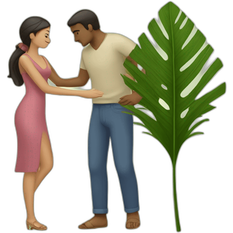 woman fanning a man with palm leaves emoji