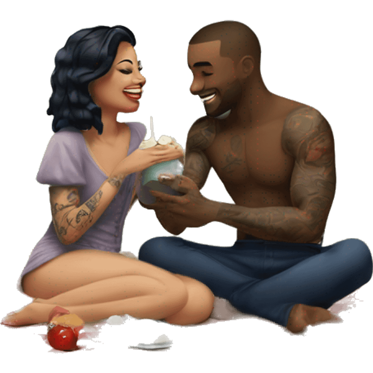 Romantic picnic date for beautiful tattooed couple emoji