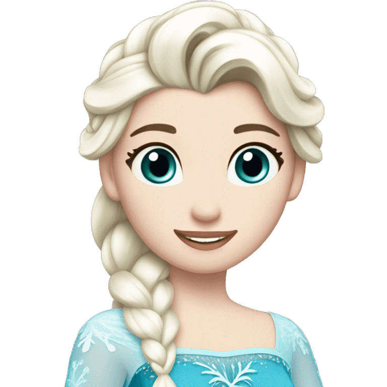 un pato inspirado en Elsa de Frozen. El emoji debe tener un cuerpo azul con detalles blancos y una cabeza blanca, así como una trenza similar a la de Elsa. emoji