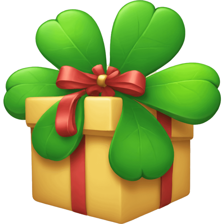 Christmas present with four-leaf clover emoji