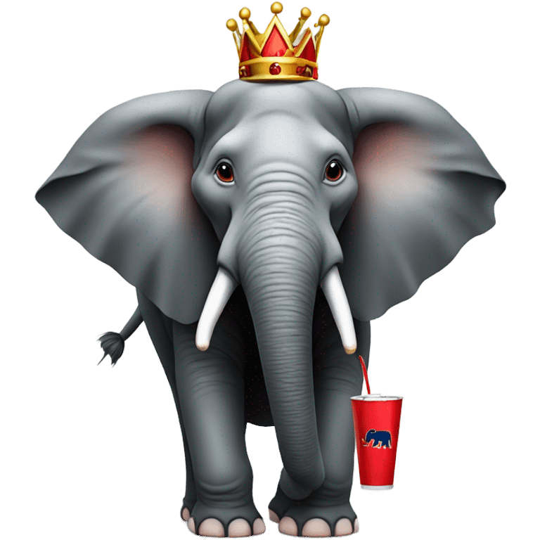 Elephant with a crown and red shirt holding a Red Bull drink emoji