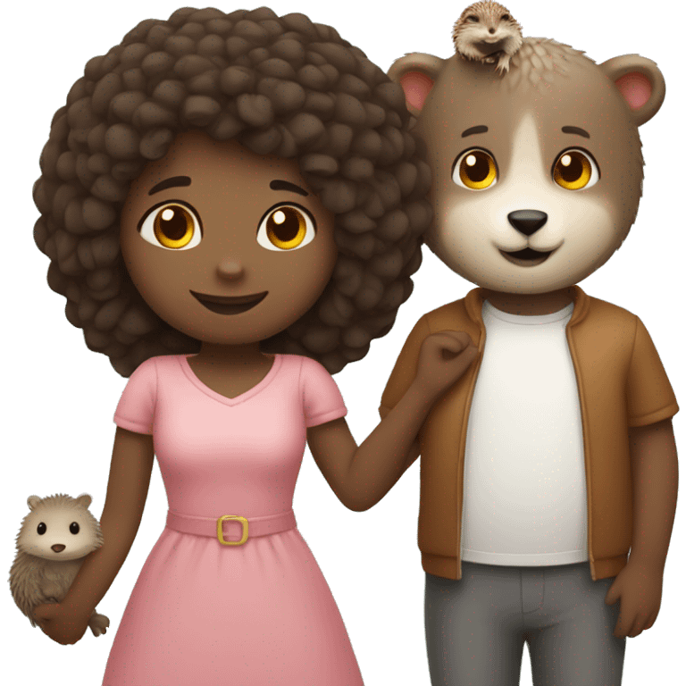 girl, otter and hedgehog holding hands emoji