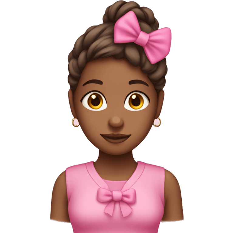 brown skin girl wearing pink  outfit with pink bow in her hair emoji