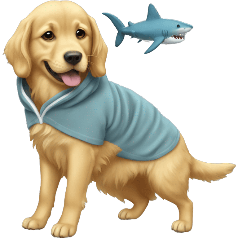 golden retriever with shark onesie  emoji