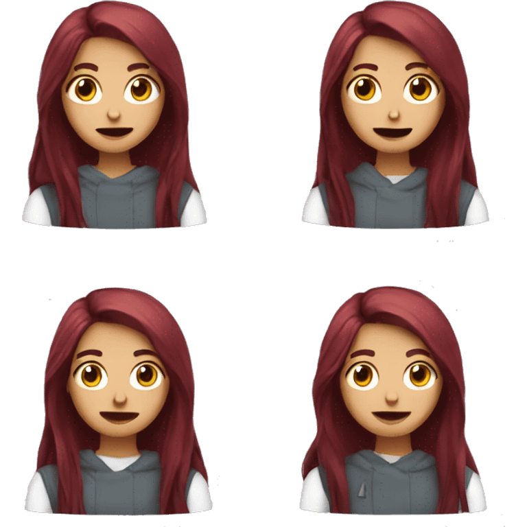 A girl with maroon long hair and a camera, different emotions emoji