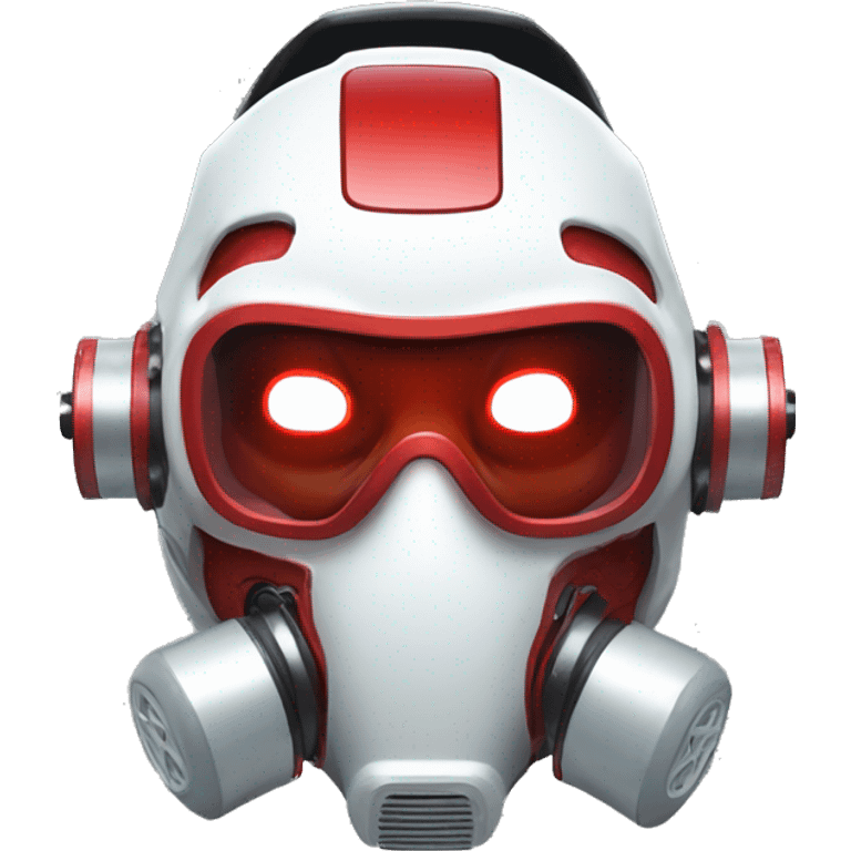 Red skin cyborg head with white respirator mask and circuitry emoji