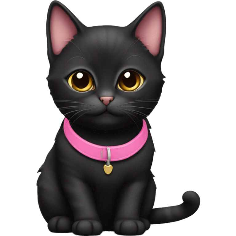 Black munchkin cat with pink collar emoji