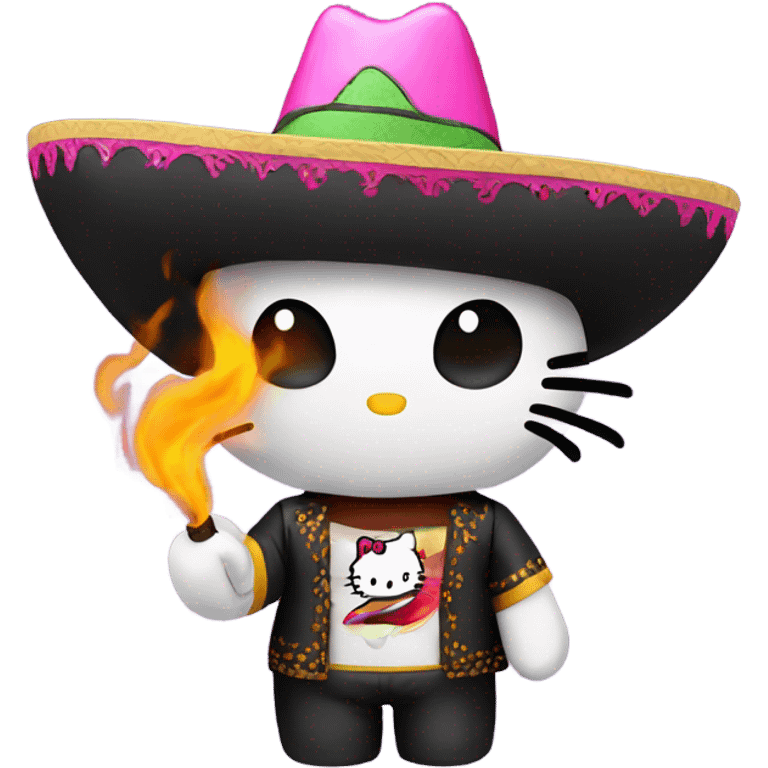 hello kitty smoke wearing a sombrero emoji