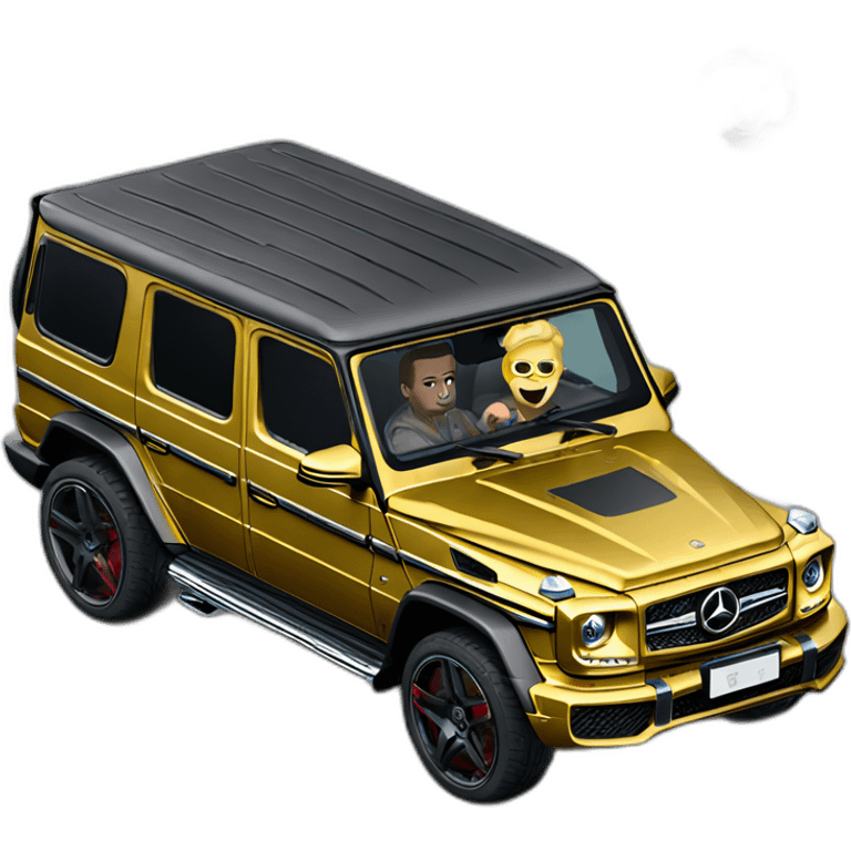 gold mercedes g63 with a thug at the wheel. emoji