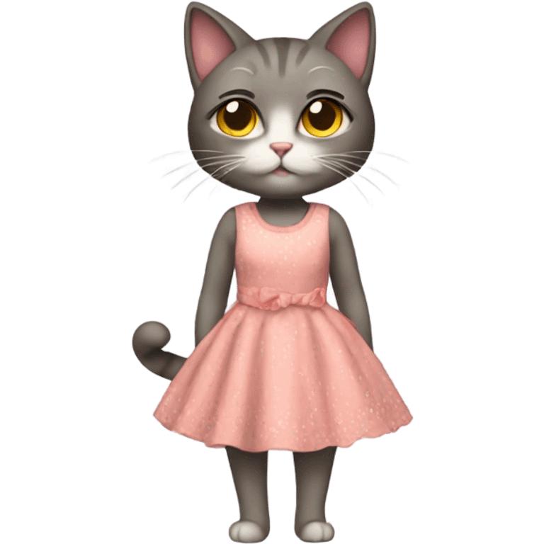 A cat dressed I an dress emoji