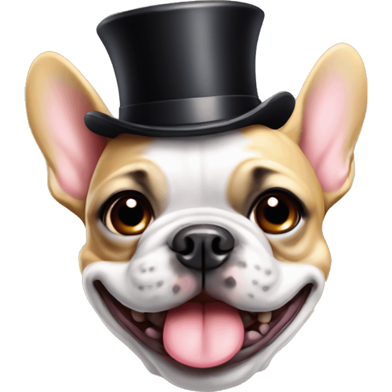 Smiling frenchie with a top hat emoji