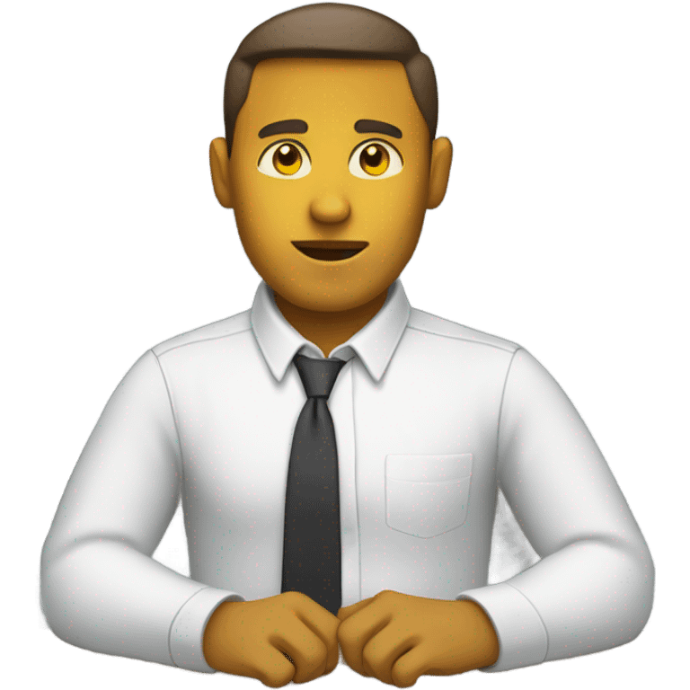 yellow skin man typing on keyboard wearing white button down shirt seating on desk front view emoji