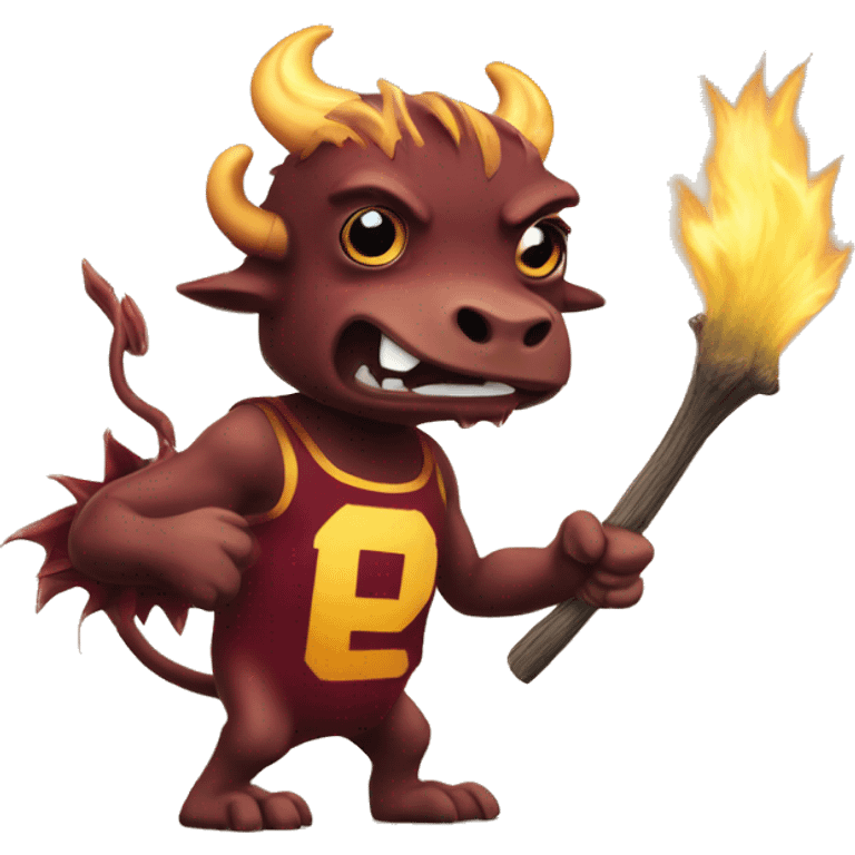 Sparky the sundevil pitchforking a buffalo emoji