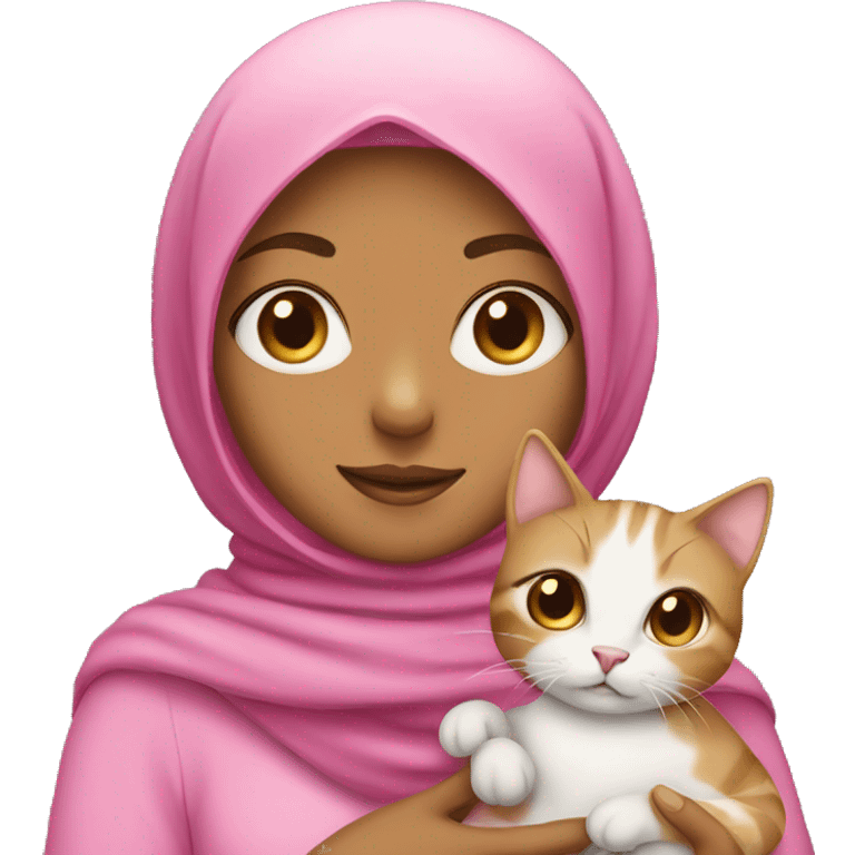 Girl wearing pink hijab holding a cat emoji