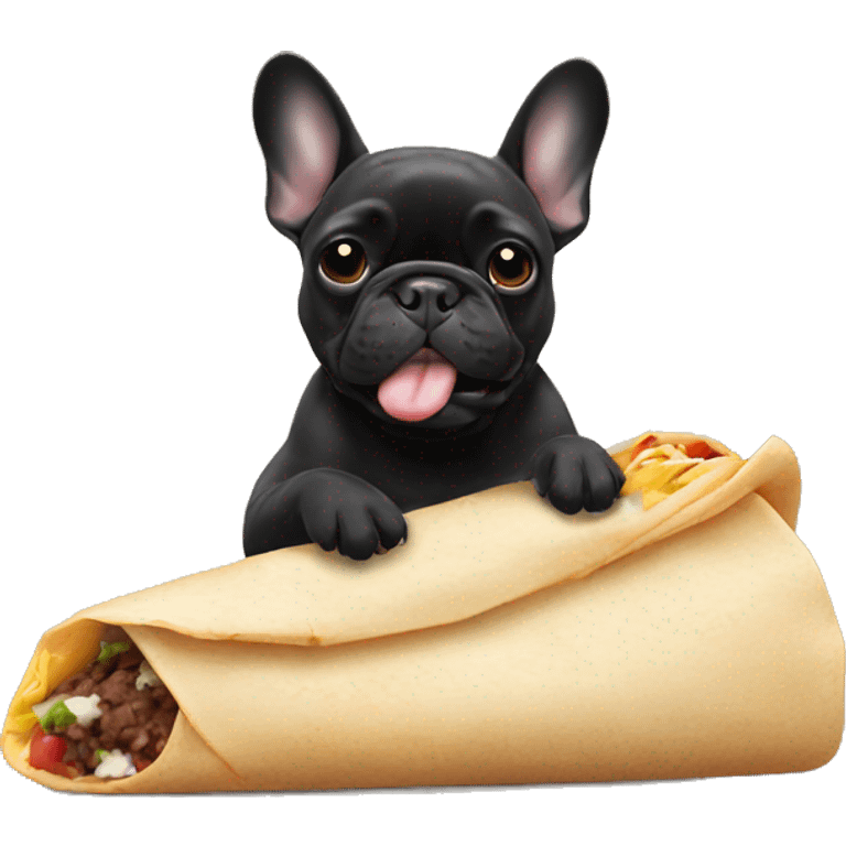 All black French bulldog eating a burrito emoji