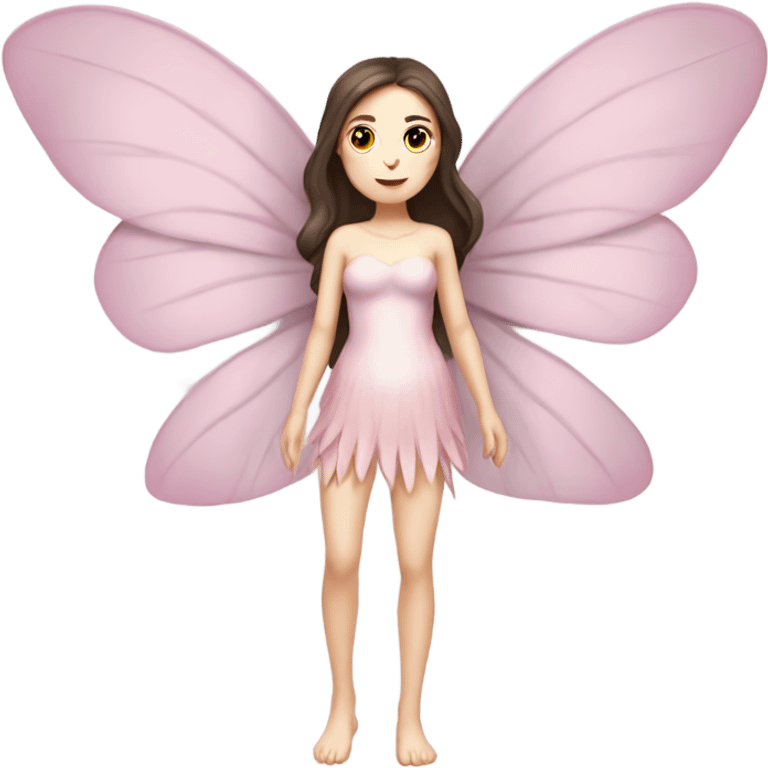 Pale skin, brunette fairy woman with pink wings full body emoji