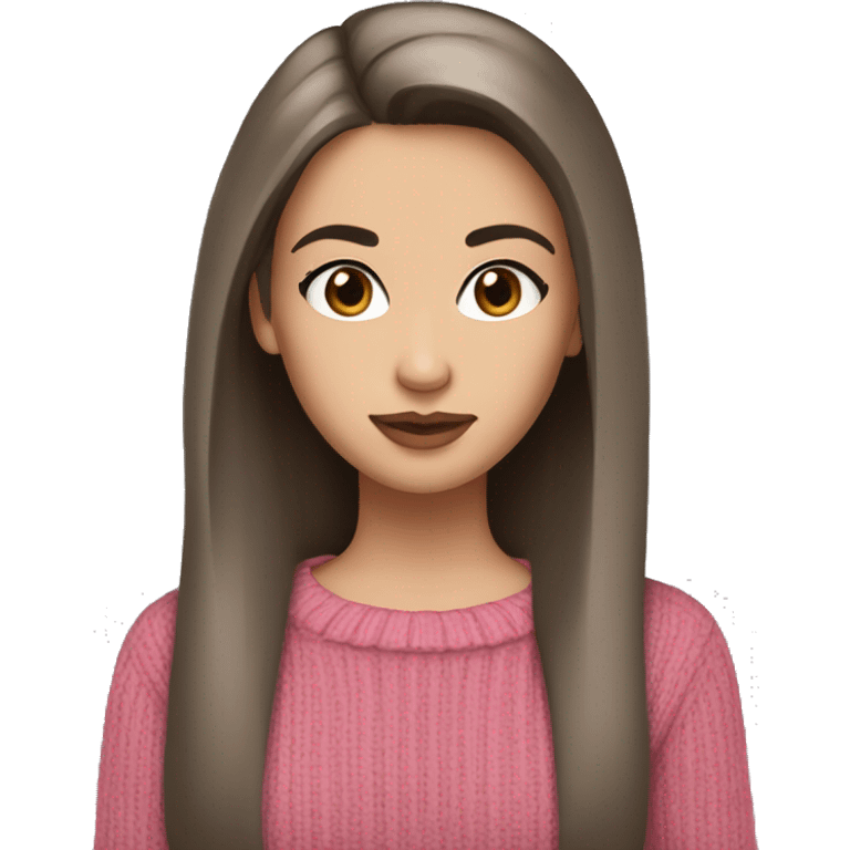 girl fair skin, dark straight hair, brown sweater, brown eyes, pink lips, long eyelashes emoji