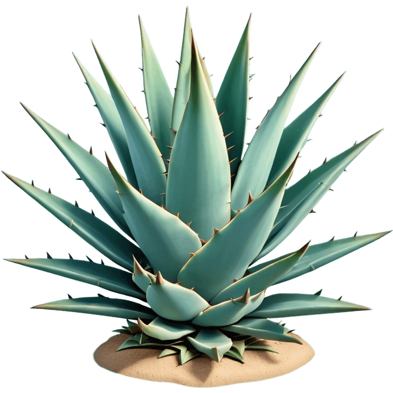 Cinematic Realistic Agave Emoji, Bold and spiky, with long, pointed leaves forming a rosette pattern. The sharp edges and soft blue-green hue exude a sense of rugged beauty and desert resilience. Soft glowing outline, capturing the essence of survival and strength in a striking agave plant! emoji