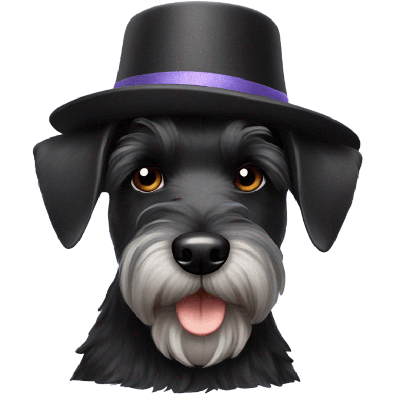 Black miniature schnauzer wearing a chapeau emoji