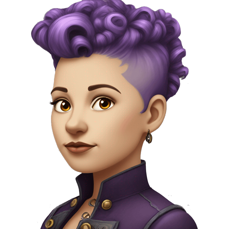 steampunk profile short mohawk purple Victorian wavy  on Caucasian girl with small nose round fat face emoji