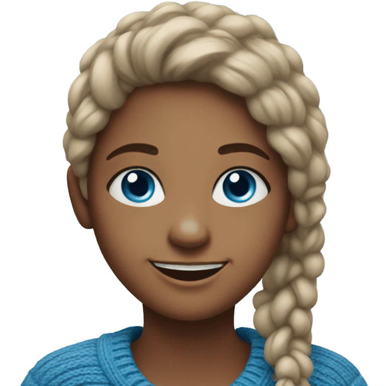 smiling girl in cozy sweater with bright blue eyes emoji