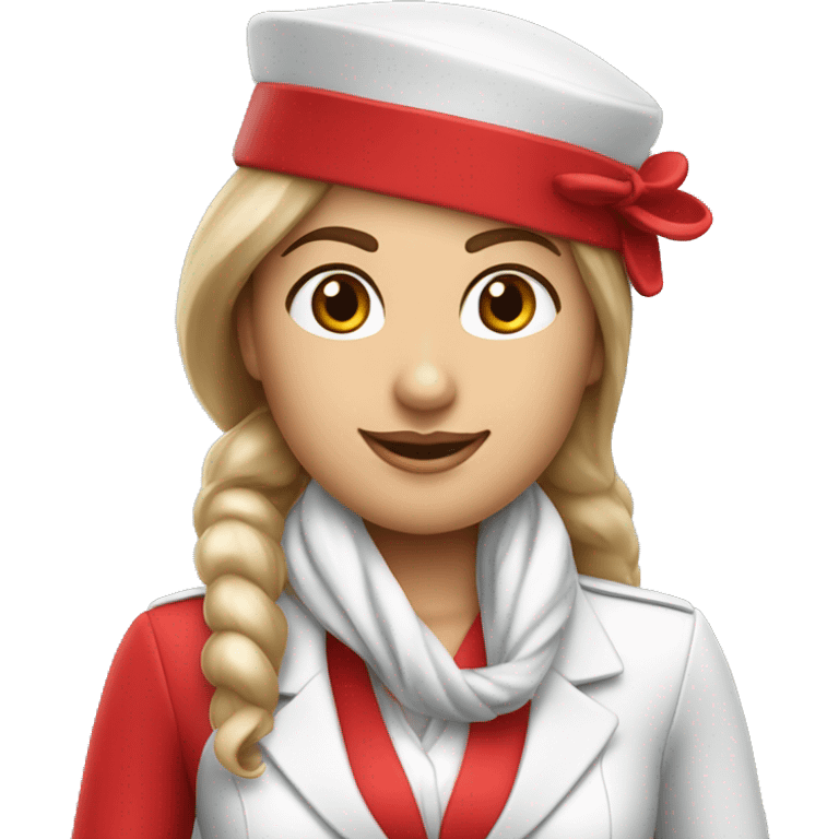 Emirates Airlines Flight Attendant with "Red Cabin Crew Hat" and little bit long white scarf. emoji