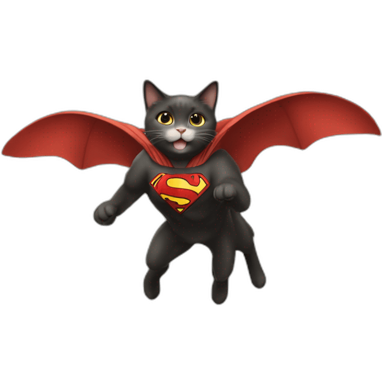 a cat flying in the sky like superman emoji