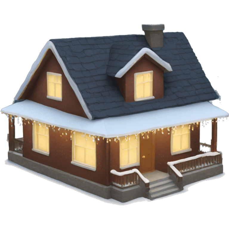 House with a snowy lawn and Christmas lights  emoji