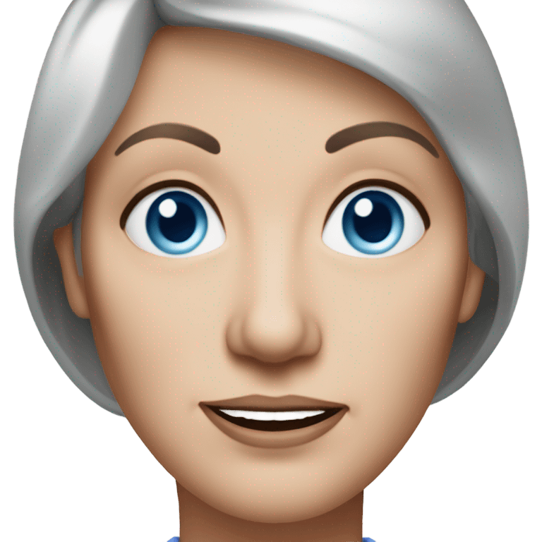 realistic portrait of a older woman with blue eyes more brown hair and less silver emoji