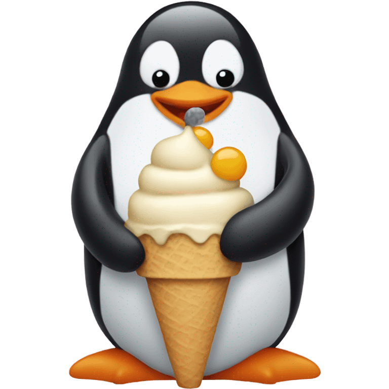 Penguin eating ice cream emoji