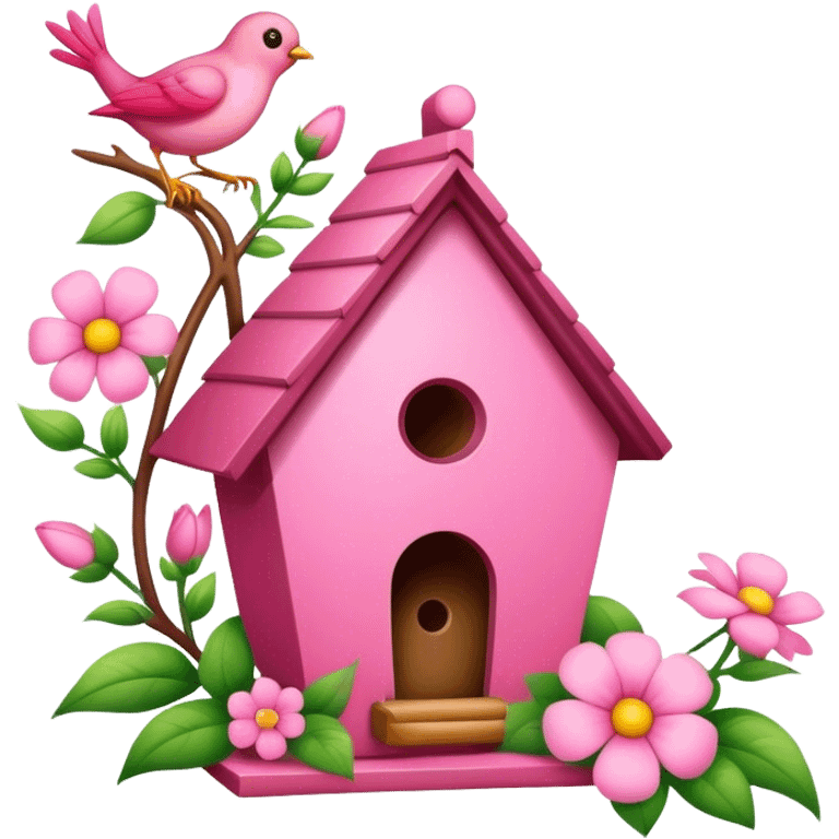 pink bird's house with flower emoji