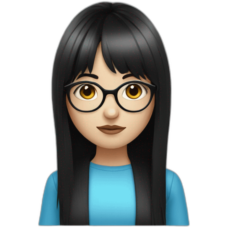 girl with blue eyes black hair fringe white skin and a little cheek and glasses emoji