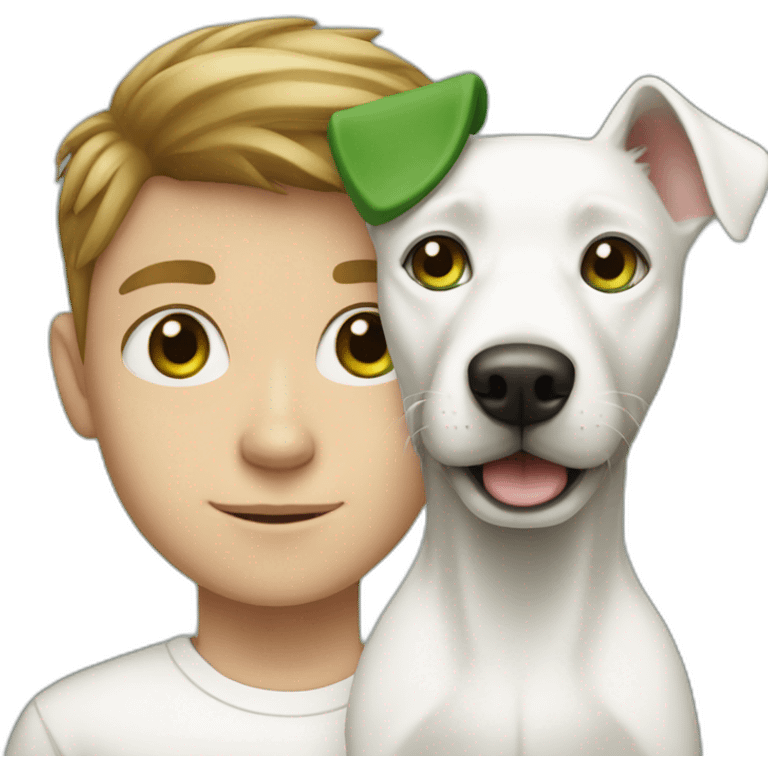 White green eyed boy and White dog emoji