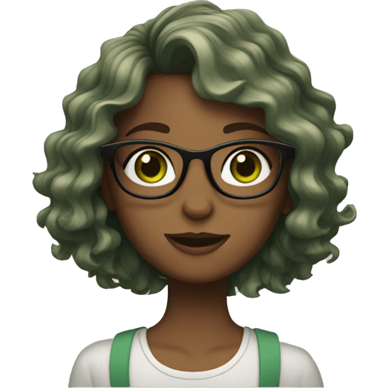 girl with wavy hair, with green eyes and glasses emoji