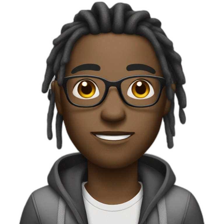 Black person with shorts dreads locks black eyes and grey glasses emoji