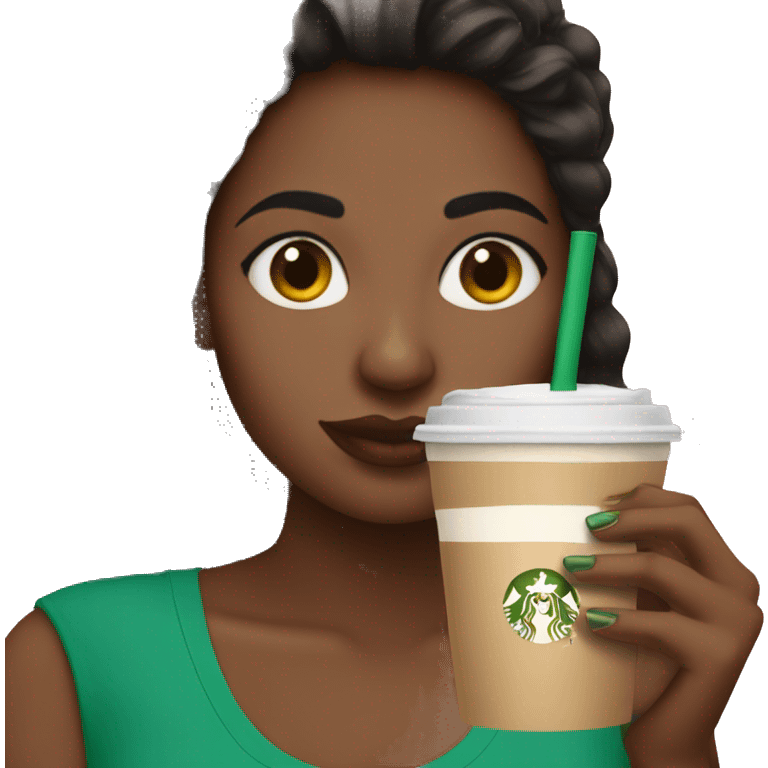 Girl drinking Starbucks with nails done emoji