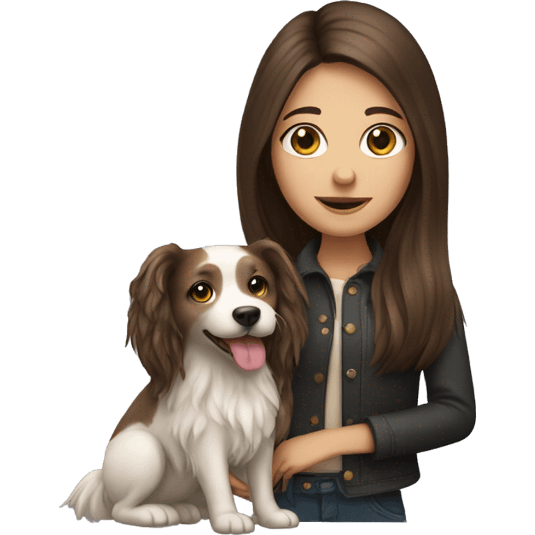 brunette long haired girl with small dog emoji