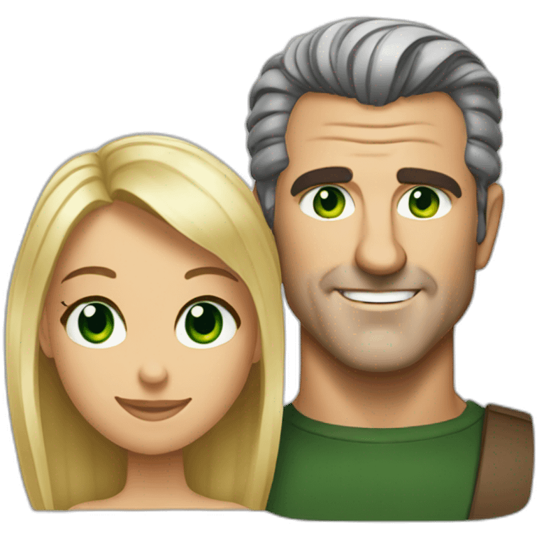 Mel gibson with a short blond straight square cut woman with green eyes emoji