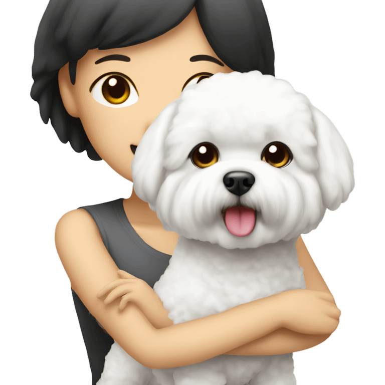 A cute bichon frise & an Asian woman  emoji