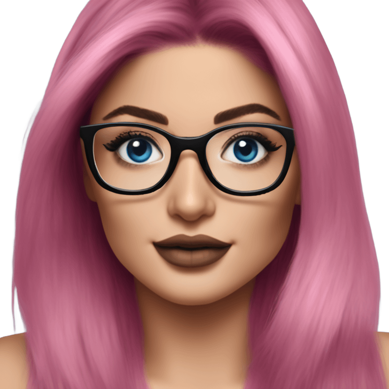 Photo Realistic kylie jenner stylish pink hair BLUE eyes and glasses happy  emoji