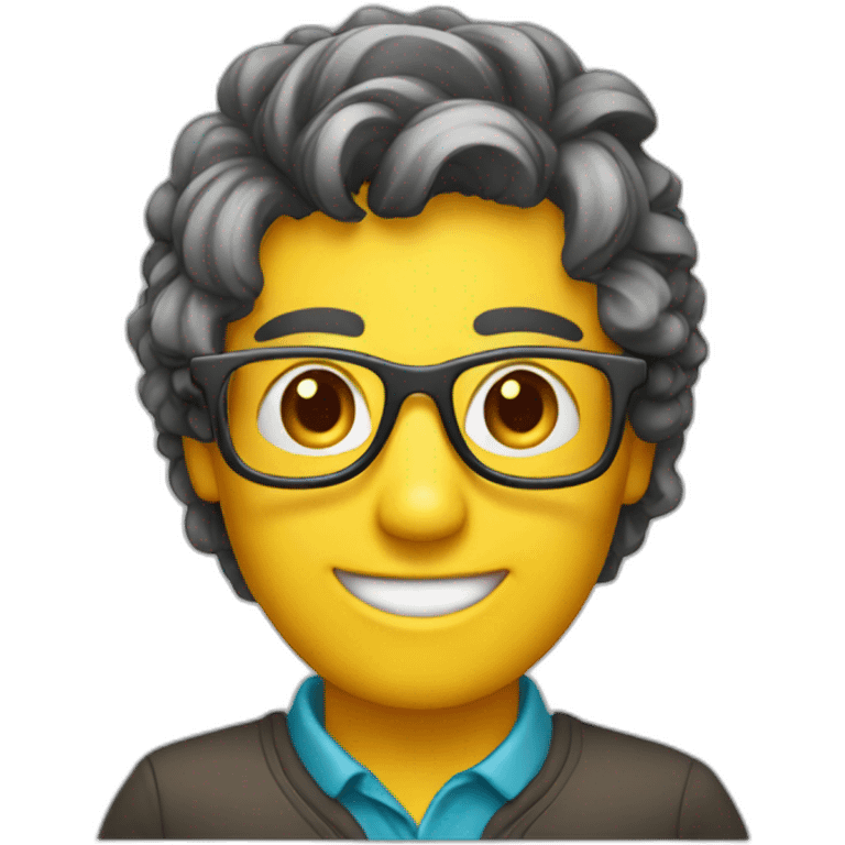 happy programer with glasses hairstyle curtains emoji