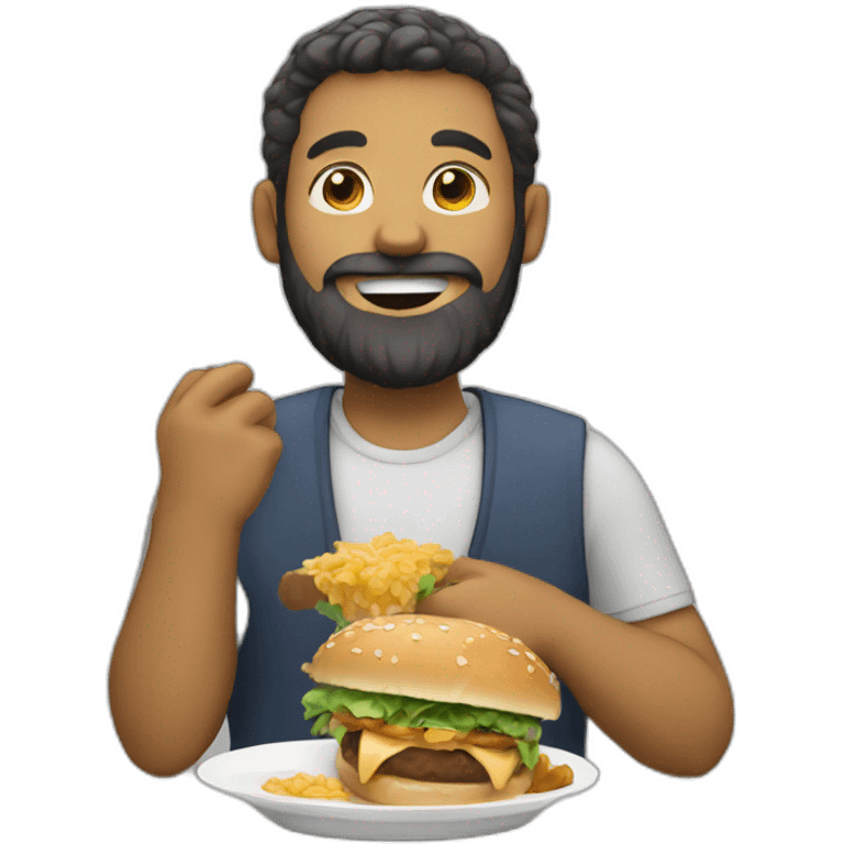 man with beard eat lunch emoji