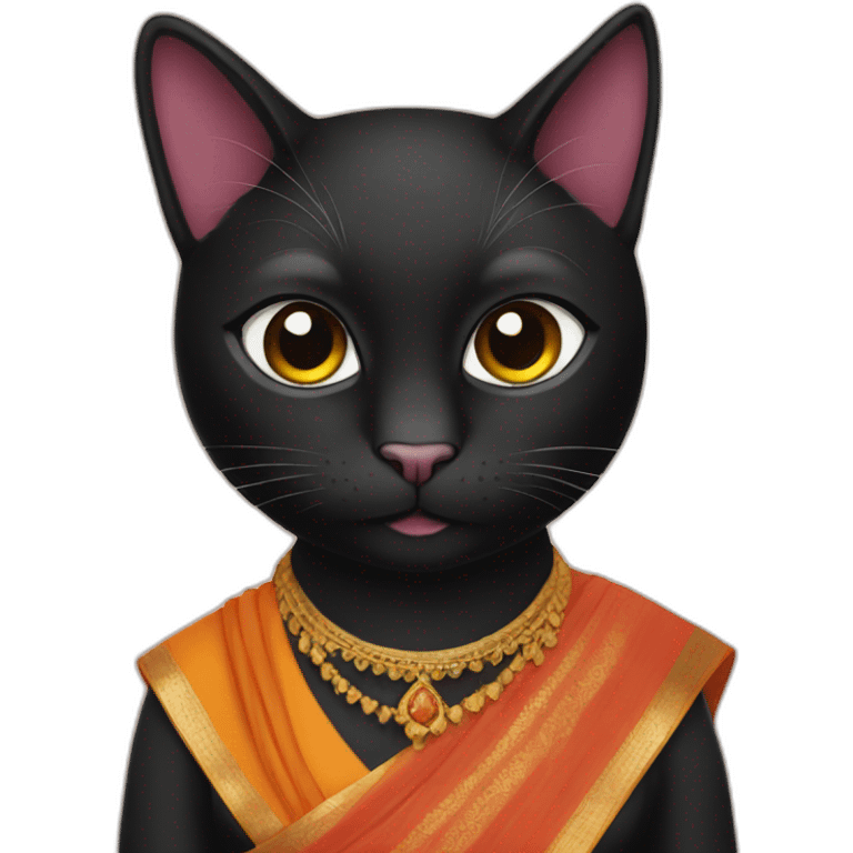 Black cat wearing saree emoji