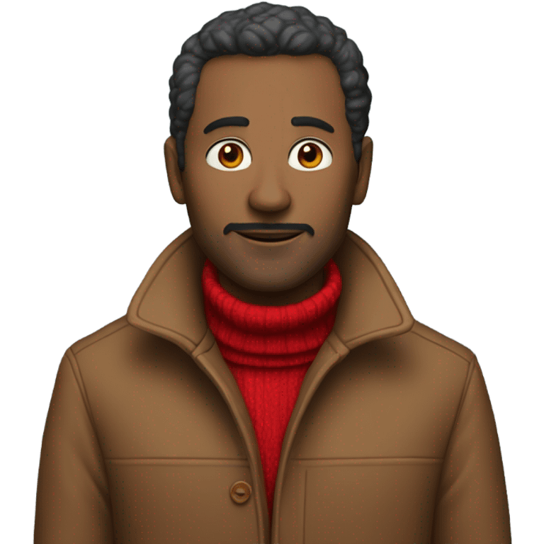 A man in his 40s wearing a red turtleneck and a coat emoji