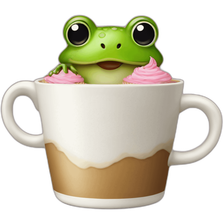 Frog drink coffe with cupcakes emoji