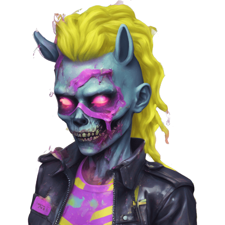 .Zombie_ Vaporwave black holographic oilslick zombie unicorn yellow caution tape emoji